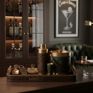Debonair Bar Tray & Cocktail Set Metal Handle