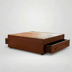 Handcrafted Genuine Leather Low Centre Table In Green