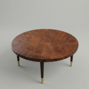 Round Centre Table Embossed Leather Tan