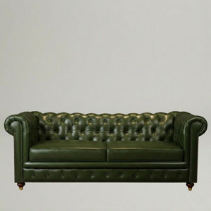 Chesterfield Genuine Leather Three Seater Sofa Olive Green