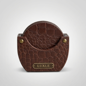 Eden Tan Round Coaster Set of 4 In Genuine Croco Leather