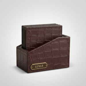 Eden Coaster Set of 4 In Genuine Croco Leather Grey