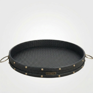 Eden Round Tray In Genuine Croco Leather Black