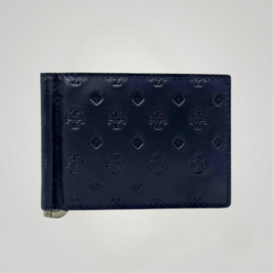 Genuine Leather Money Clip Wallet Navy Blue